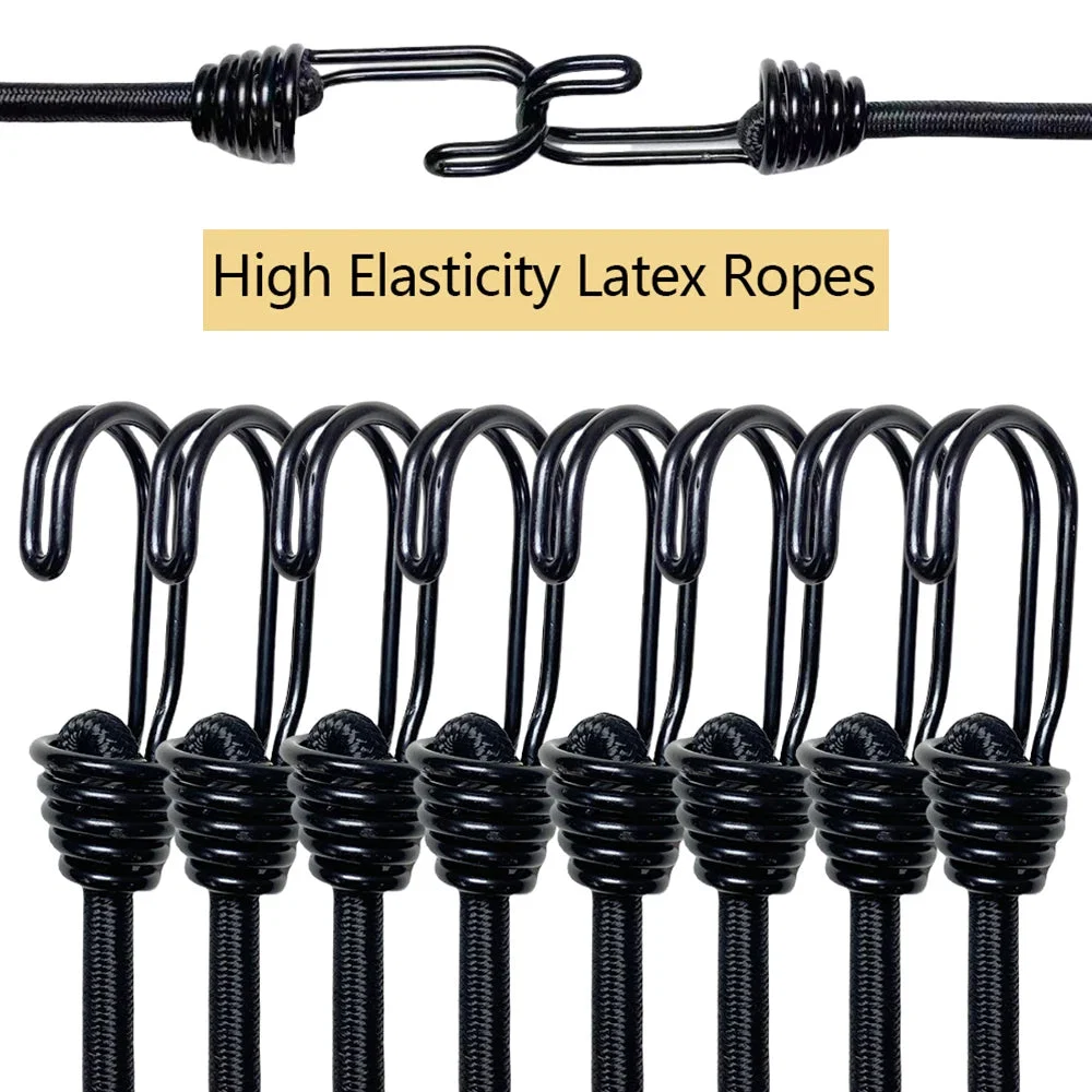 Functional Elastic Bungee Cord Set 2 6 8 PCS – Heavy Duty Latex Tie Down Straps for Camping Bikes Car Luggage User-Friendly