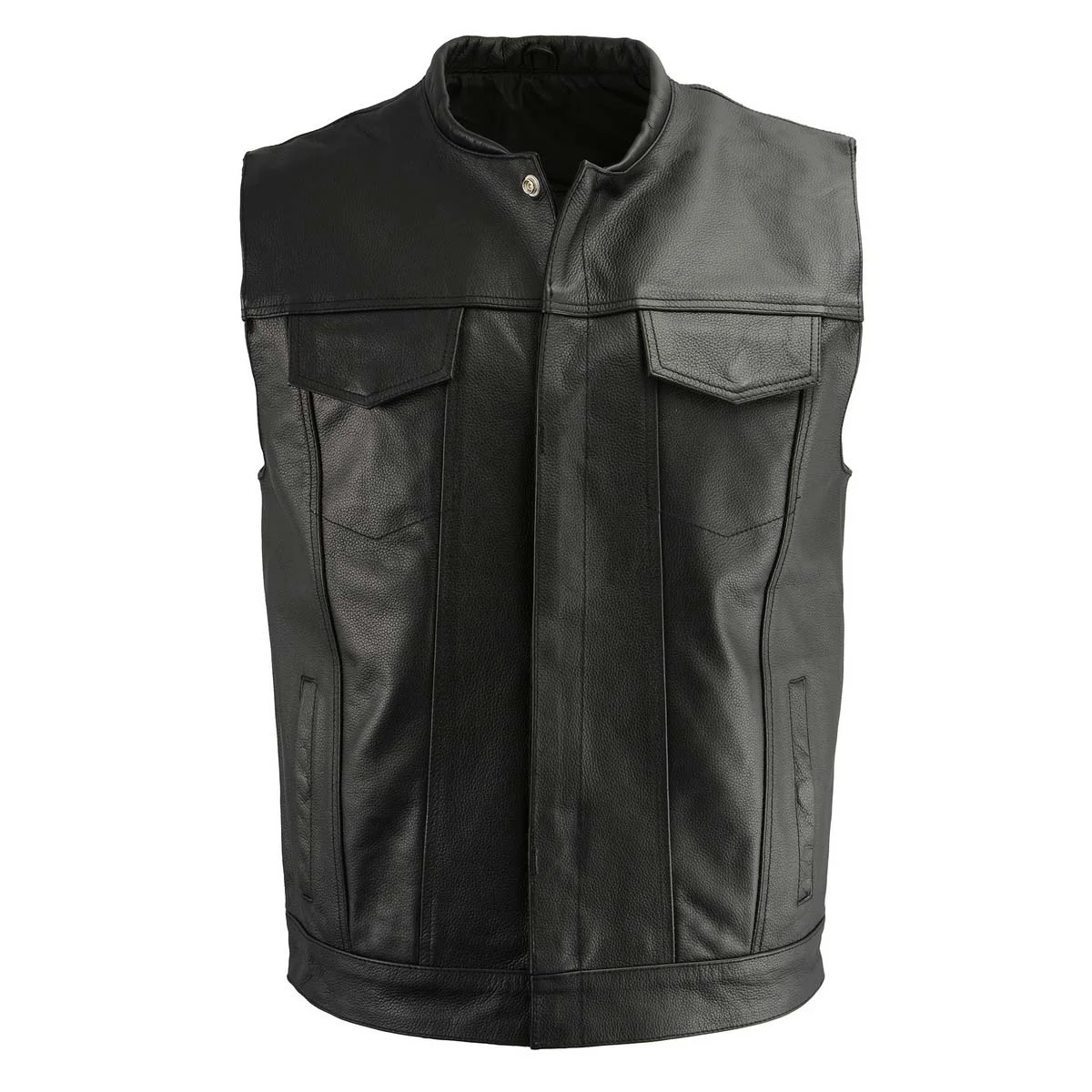 Classic M Boss Motorcycle Apparel BOS13502 Men’s Leather Black Snap Front Club Style Vest with Quick Draw Pocket Outstanding