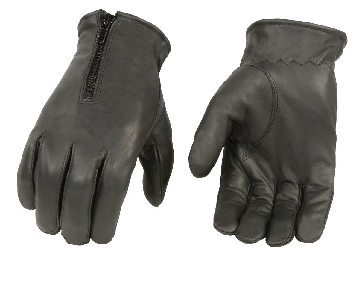 Functional M Boss Motorcycle Apparel BOS37532 Men’s Black Thermal Lined Leather Gloves with Zipper Closure Solid