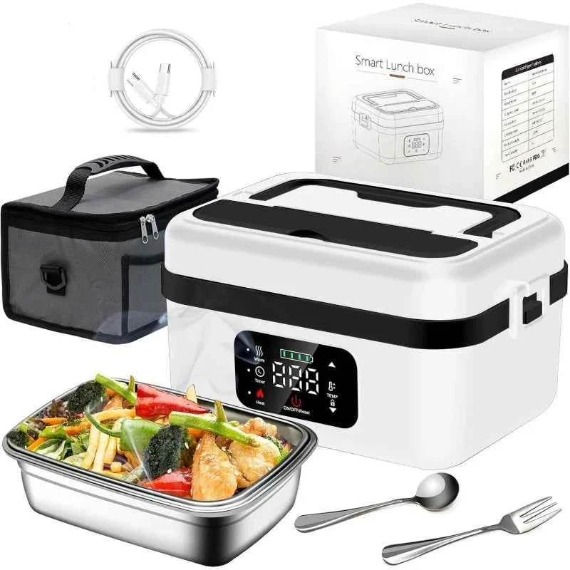 Lightweight Rechargeable 8000mAh Electric Lunch Box 1L Smart Heating Food Container with Carry Bag Cutlery Set User-Friendly