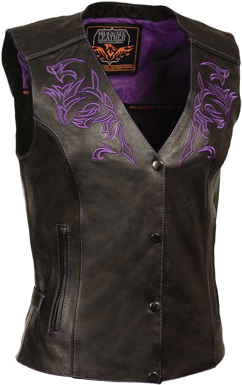 Authentic Milwaukee Leather ML1293 Women’s Black and Purple Wing Studded Leather Vest Eco-Friendly
