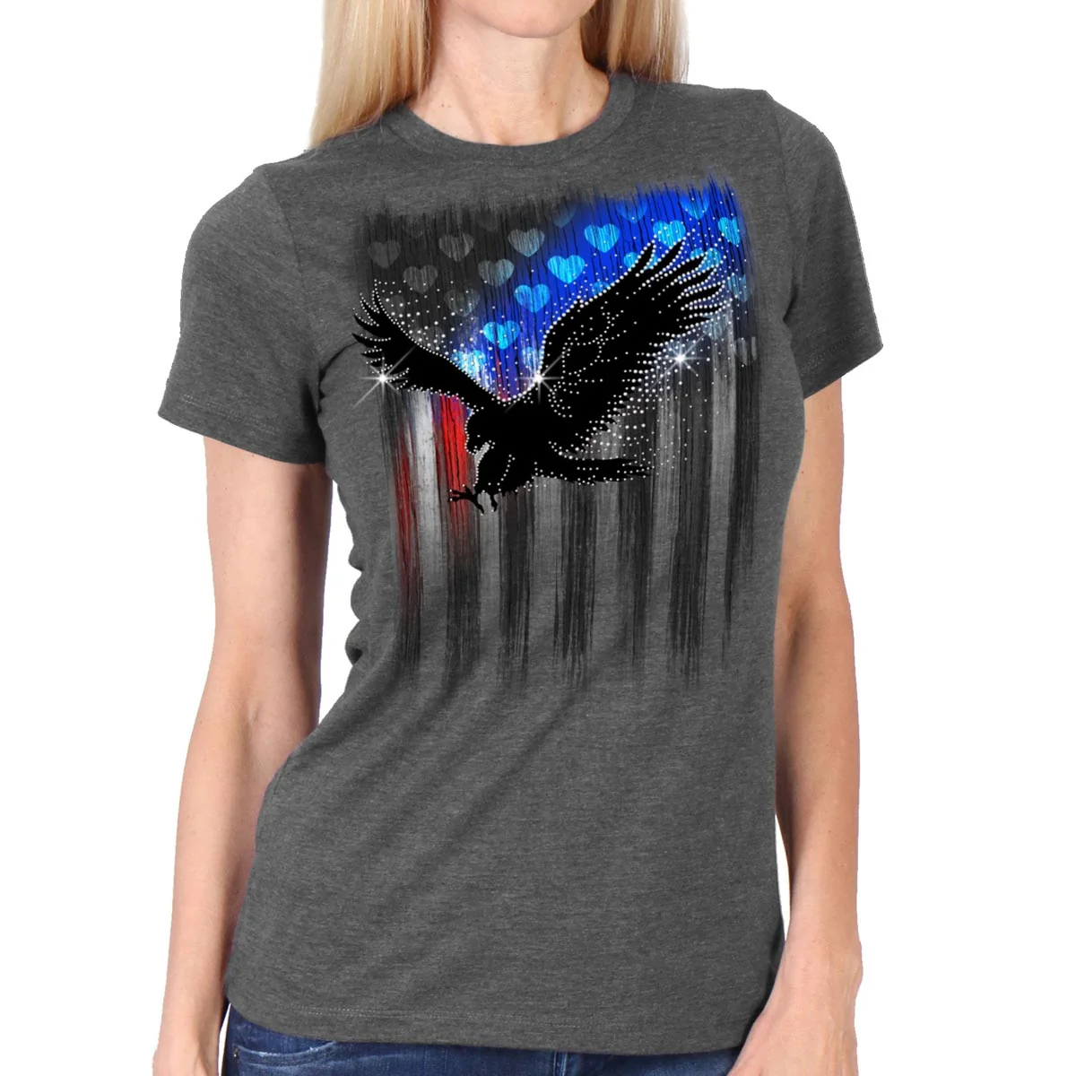 Detailed Hot Leathers GLR1572 Women’s Heather Gray Bling Eagle Short Sleeve T-Shirt Fine