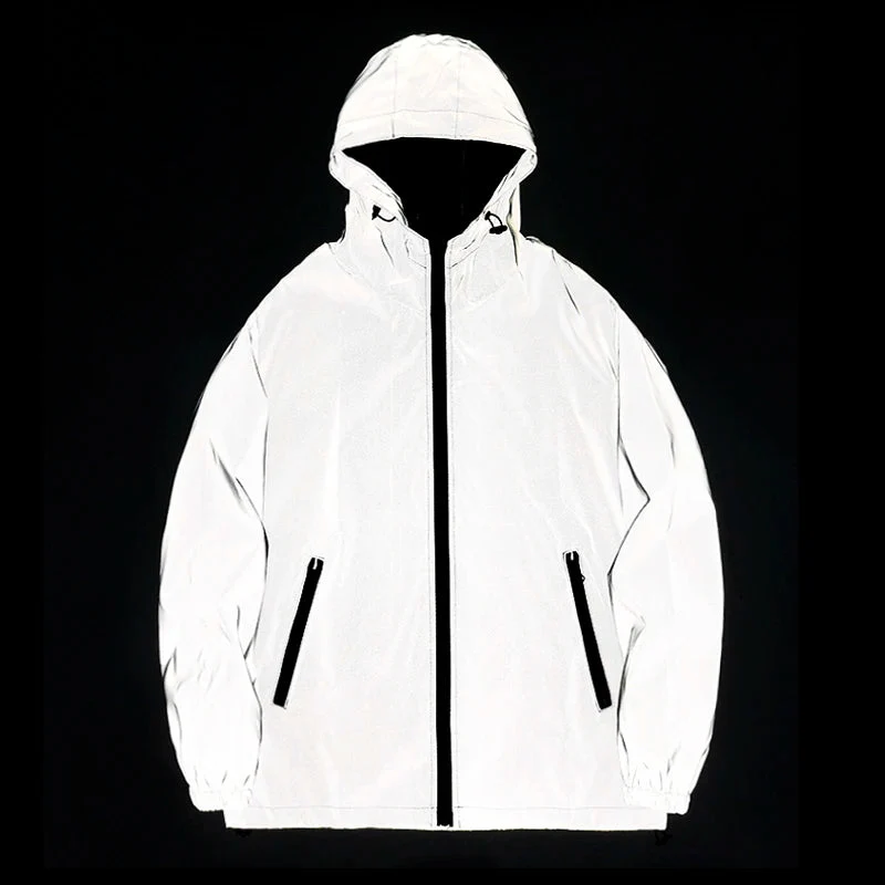 Luxury NEW SIZE Night Reflective Jackets Double Fabric Windbreaker Hooded Jacket Men Hip Hop Dancer Waterproof Zipper Coats Outwear SPECIFICATIONS Enhanced