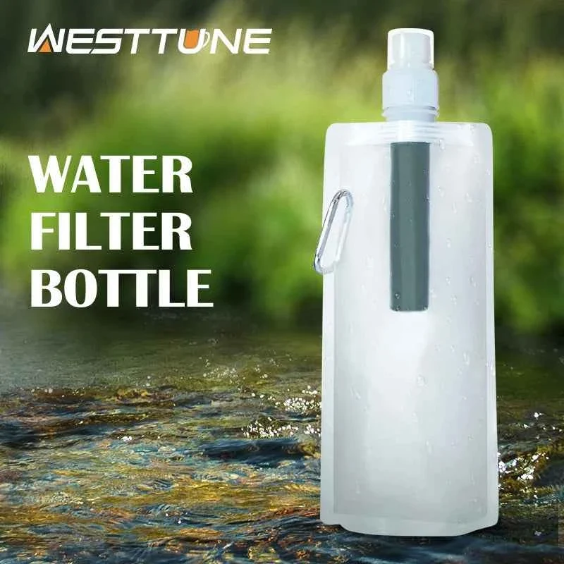 Outstanding WESTTUNE Water Filter Bottle 500ml Portable Outdoor Purification Bottle for Camping Hiking and Emergency Use Specialty