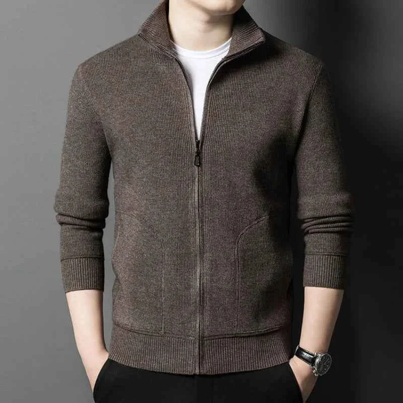 Sustainable Men s Solid Color Full-Zip Knit Cardigan Sweater with Stand Collar Effective