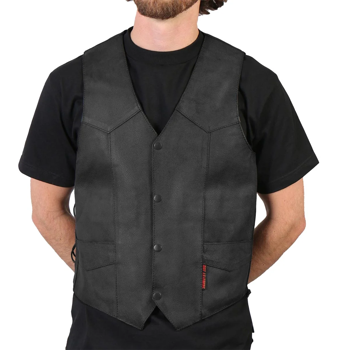 Professional Hot Leathers M1015 Men’s Black Heavyweight Leather Vest with Side Laces Flexible