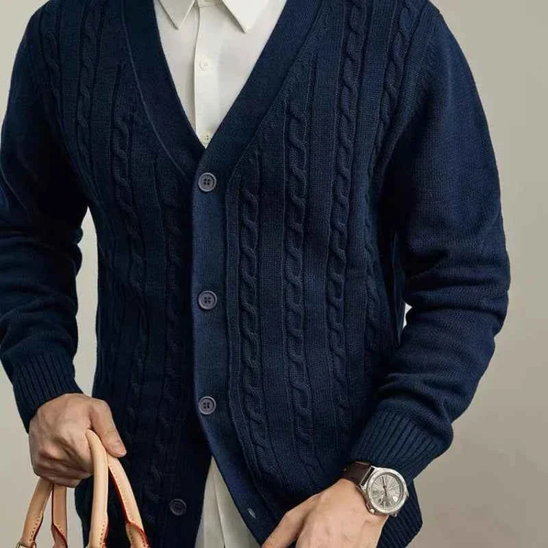 Certified Men’s Cable Knit V-Neck Cardigan Sweater Casual Winter Knitwear Outwear Responsible