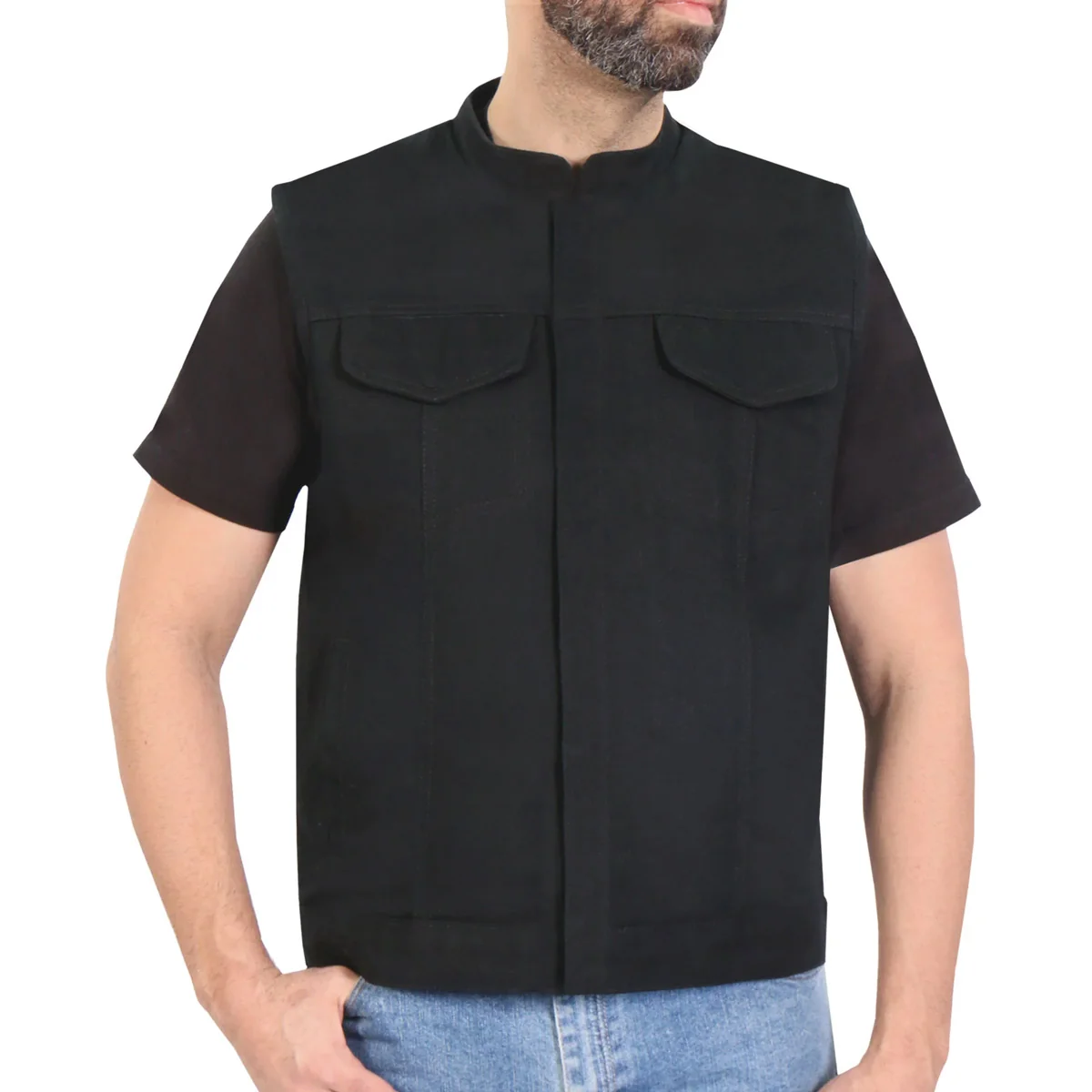 Eco-Friendly Hot Leathers M6201 Men’s Black ‘Conceal and Carry’ Hooded Denim Club Style Vest Prestigious