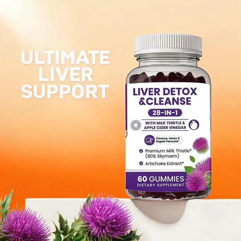Stylish Milk Thistle Liver Support Gummies 28-in-1 Herbal Blend – 60 Count Modern