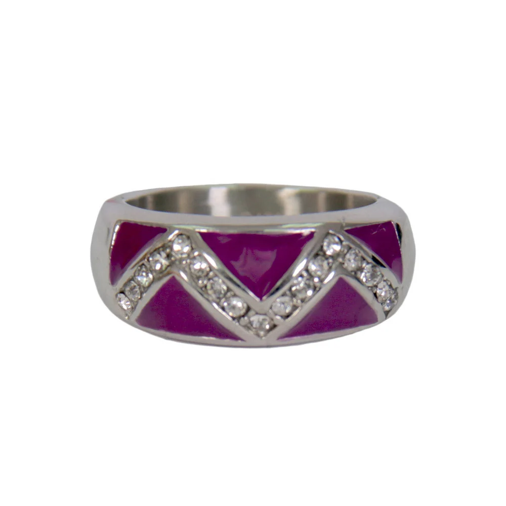 Top-Quality Hot Leathers JWR1123 Women’s Purple ‘Chevron’ Stainless Steel Ring with Rhinestones Long-Lasting