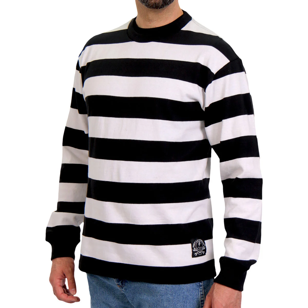 Relaxed Hot Leathers GMS6001 Men’s Black and White Striped Long Sleeve Shirt Detailed