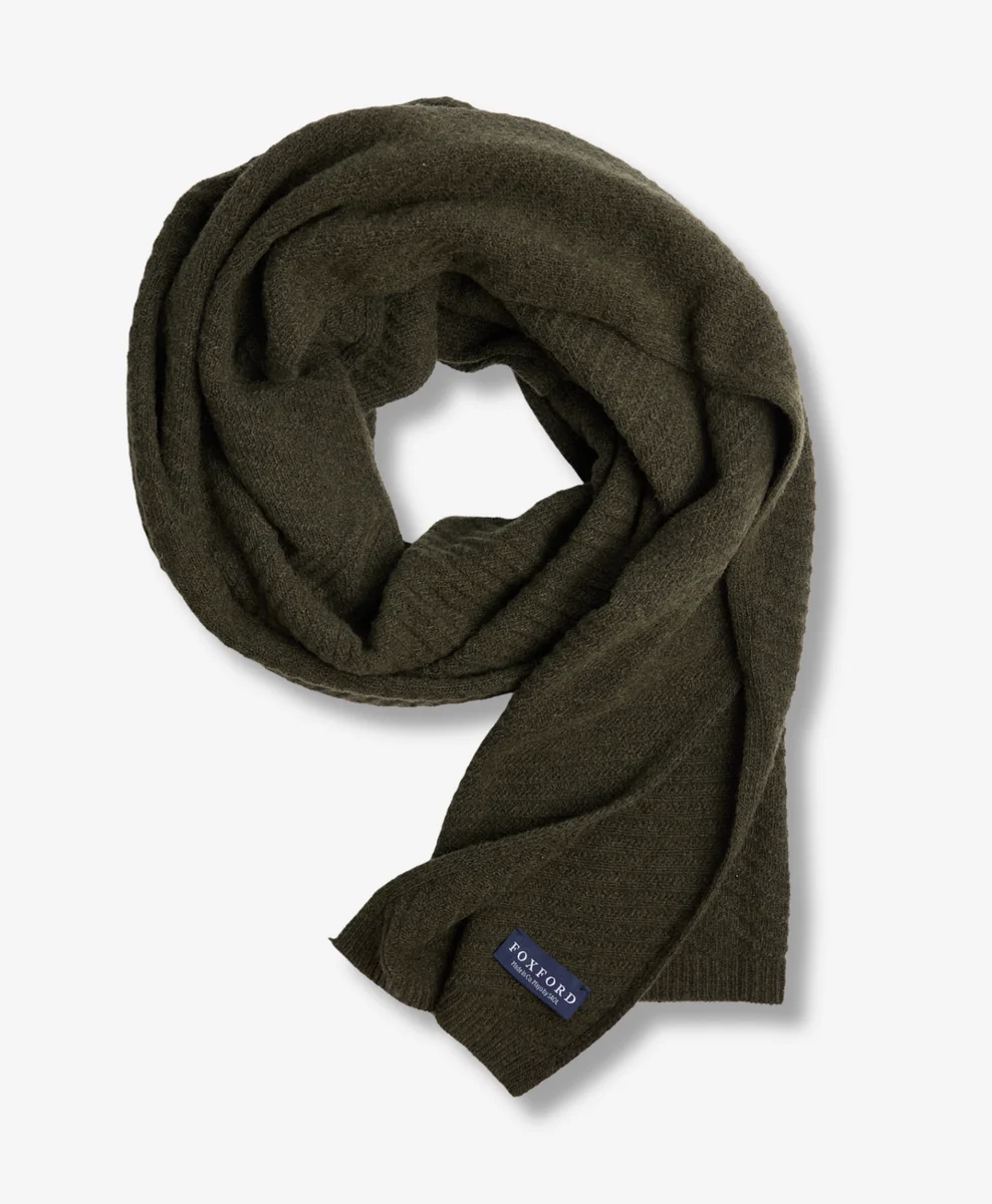 Environmentally Friendly Foxford Green Knitted Lambswool Scarf Certified