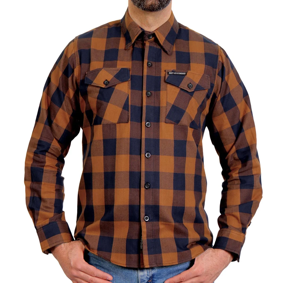 Healthy Hot Leathers FLM2016 Men’s Brown and Navy-Blue Long Sleeve Flannel Shirt Clean