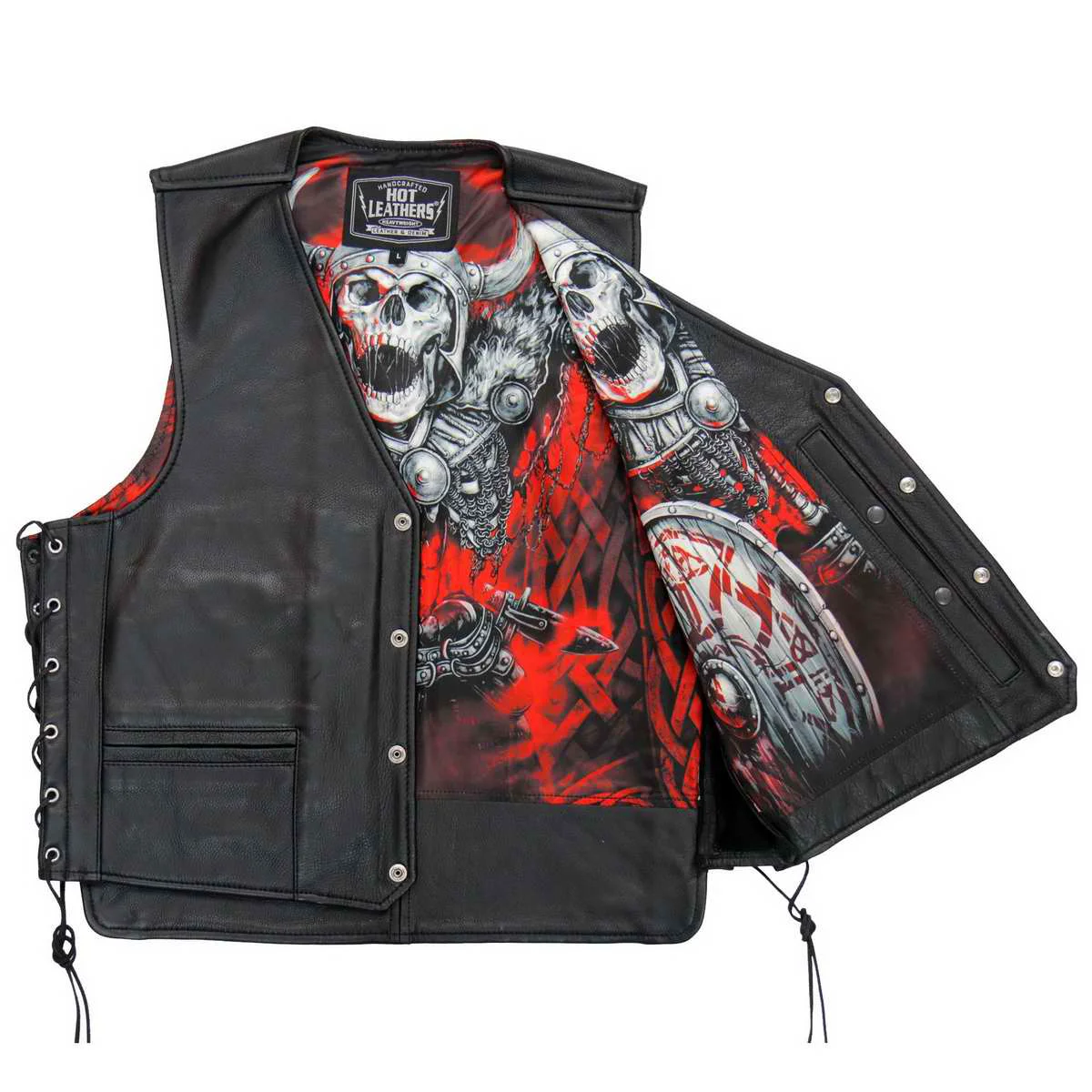 Efficient Hot Leathers M1064 Men’s Black ‘Viking Warrior’ Conceal and Carry Side Lace Leather Vest High-Quality
