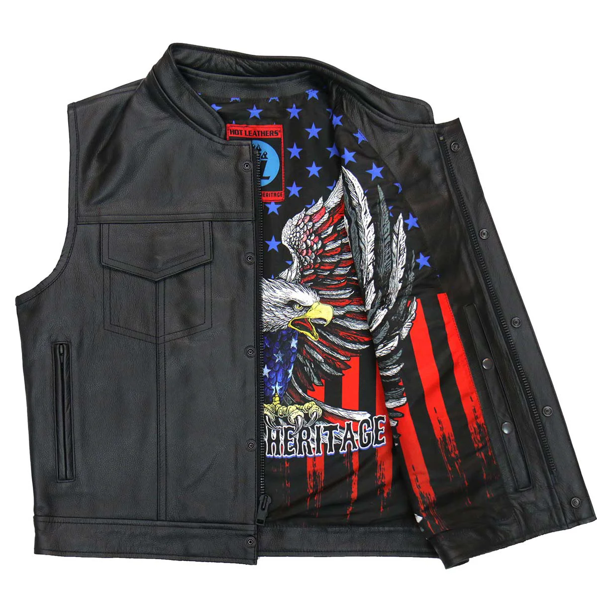 Reusable Hot Leathers M1052 Men’s Black Patriotic Conceal and Carry Leather Vest Eco-Friendly