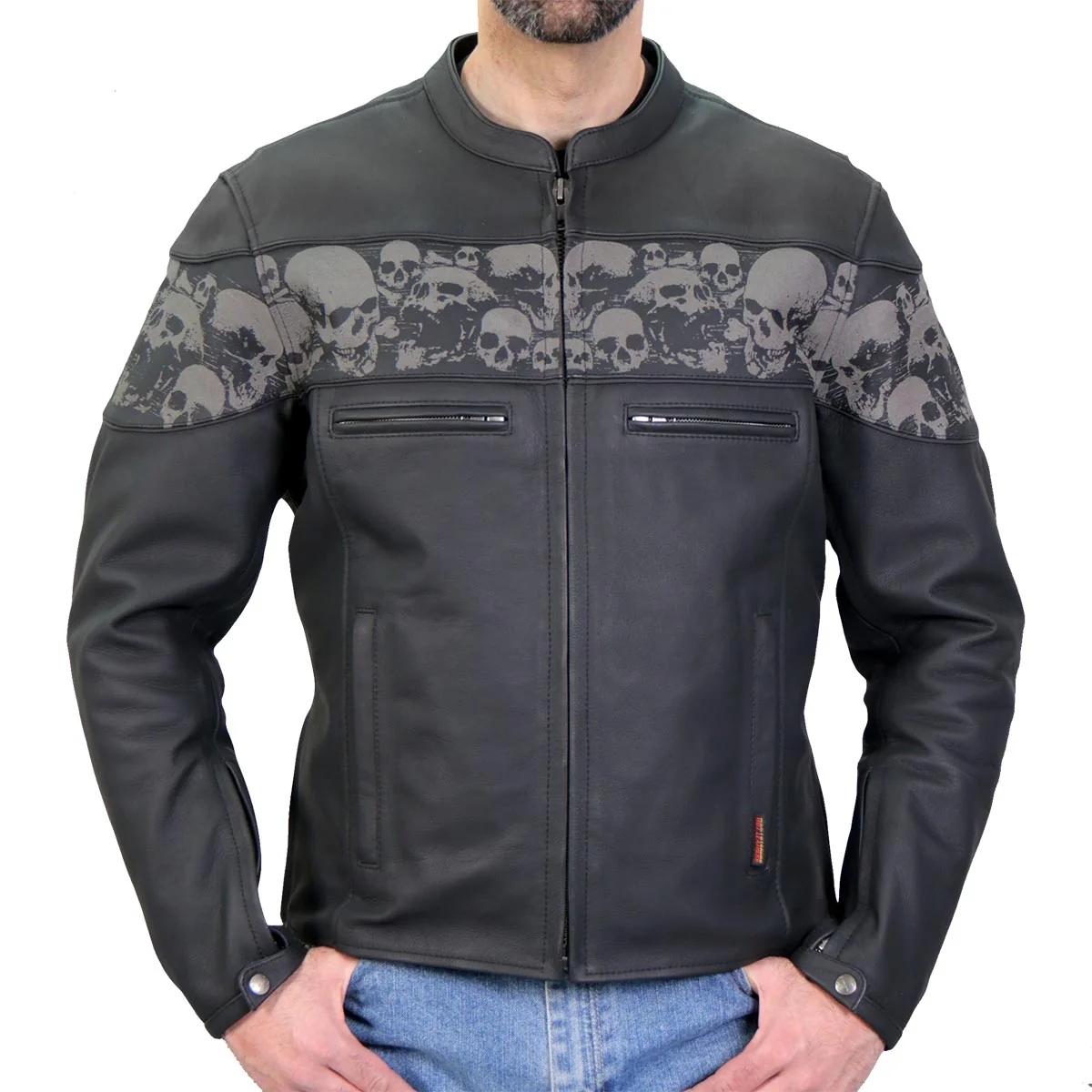Elite Hot Leathers Men’s Ghost Skull Leather Motorcycle Jacket – JKM2002 GHOST SKULL Official