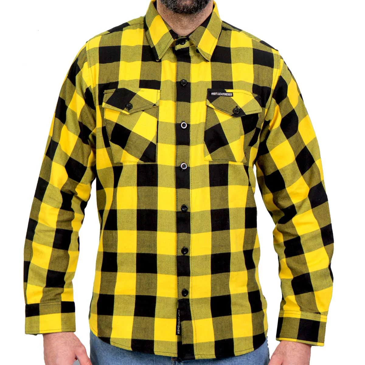 Refined Hot Leathers FLM2014 Men’s Gold and Black Flannel Long Sleeve Shirt Premium
