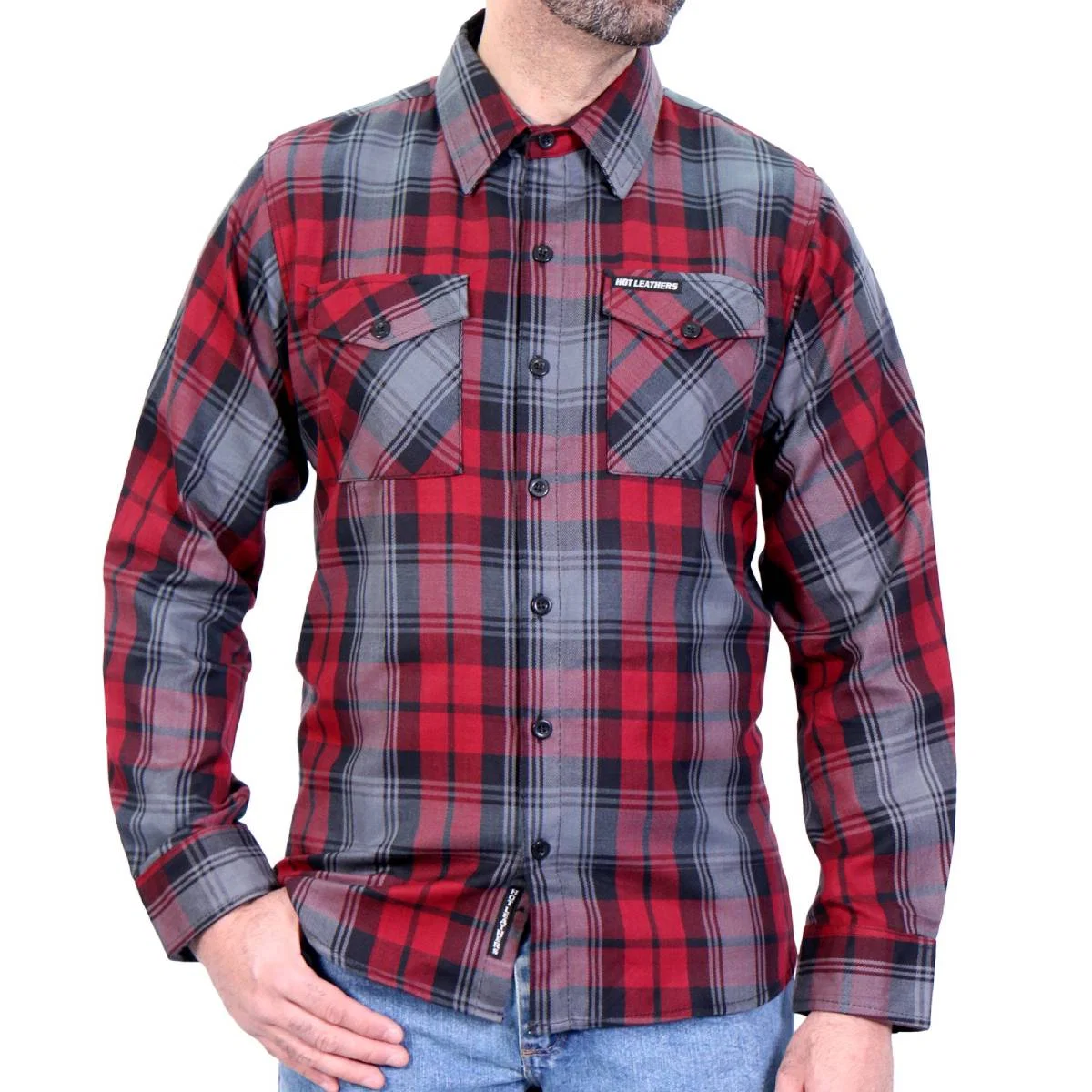 Efficient Hot Leathers FLM2022 Men’s Black Gray and Red Flannel Long Sleeve Shirt Breathable