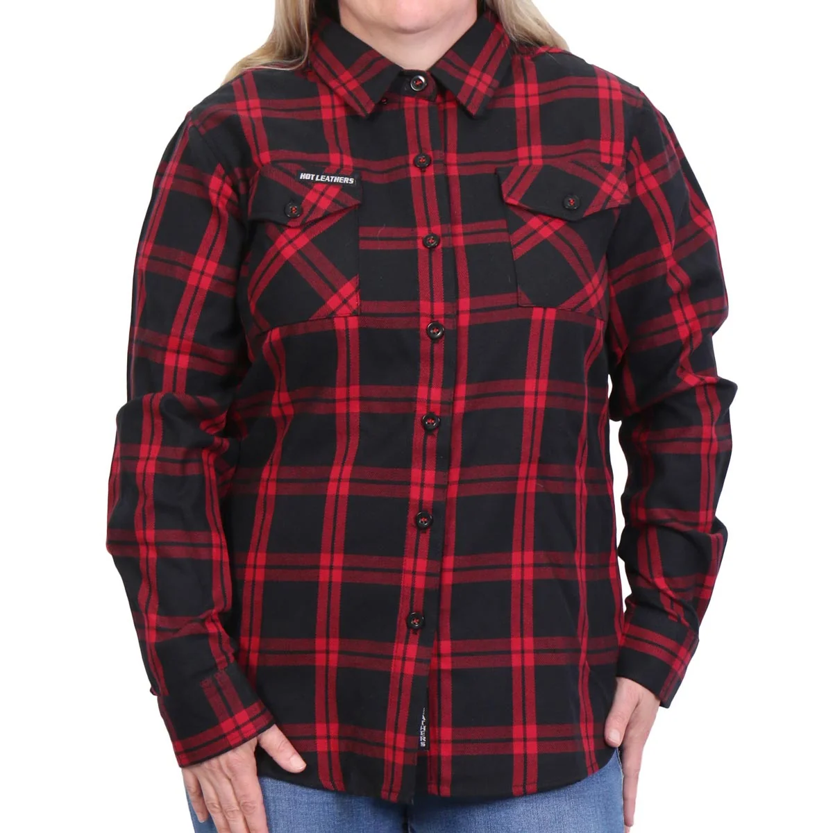 Secure Hot Leathers FLL3009 Ladies Black and Red Flannel Long Sleeve Shirt Flexible