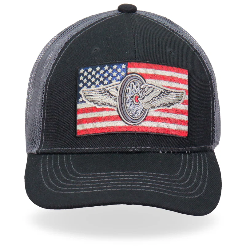 Versatile Hot Leathers GSH1031 Flying Wheel Flag Trucker Hat Superior