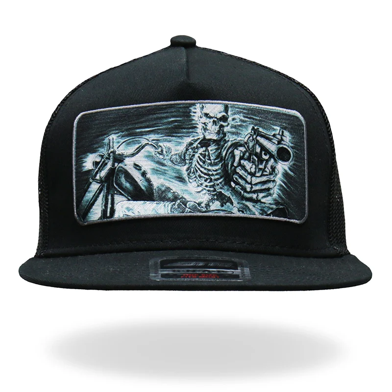 Sustainable Hot Leathers GSH1019 Black Assassin Rider Snap Back Hat Durable