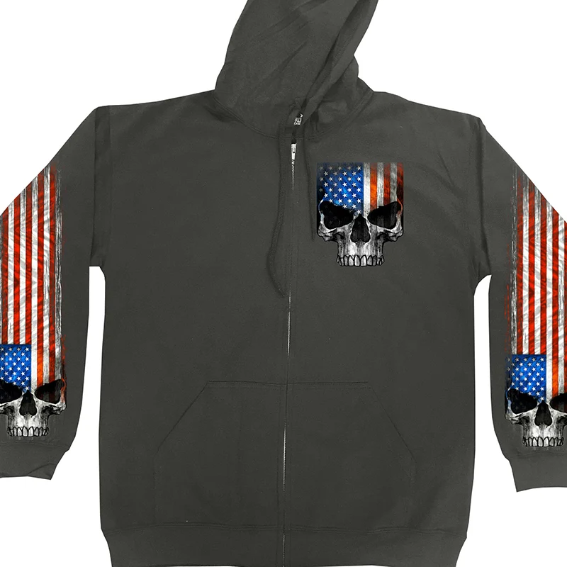 Stylish Hot Leathers GMZ4489 Men s Patriotic Skull Charcoal Zip Up Hoodie Sweatshirt Classic
