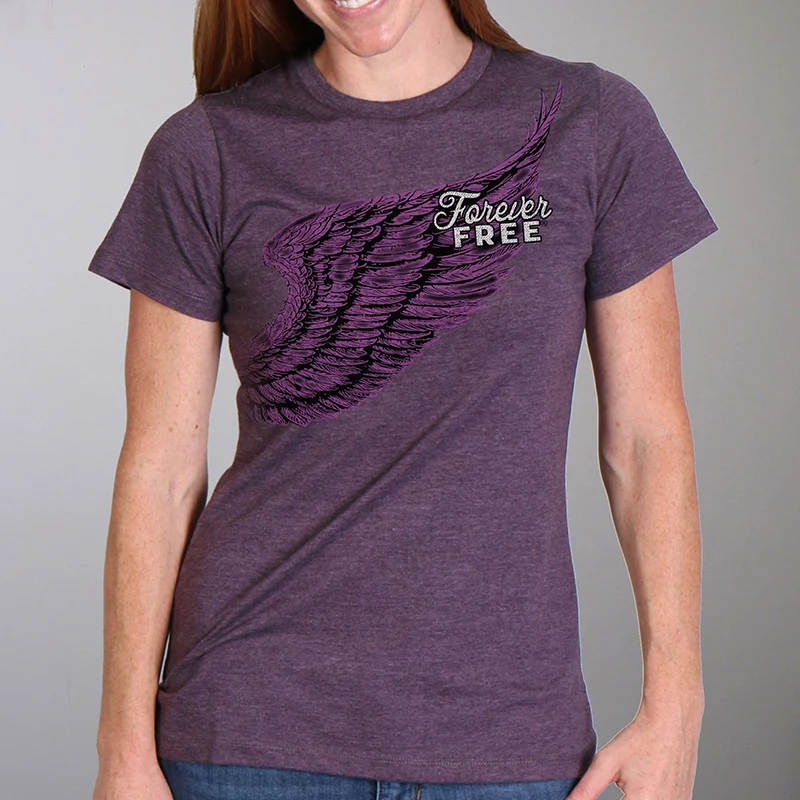 Excellent Hot Leathers GLR1528 Ladies Full Cut Modern Angel Wings Vintage Purple T-Shirt First-Class