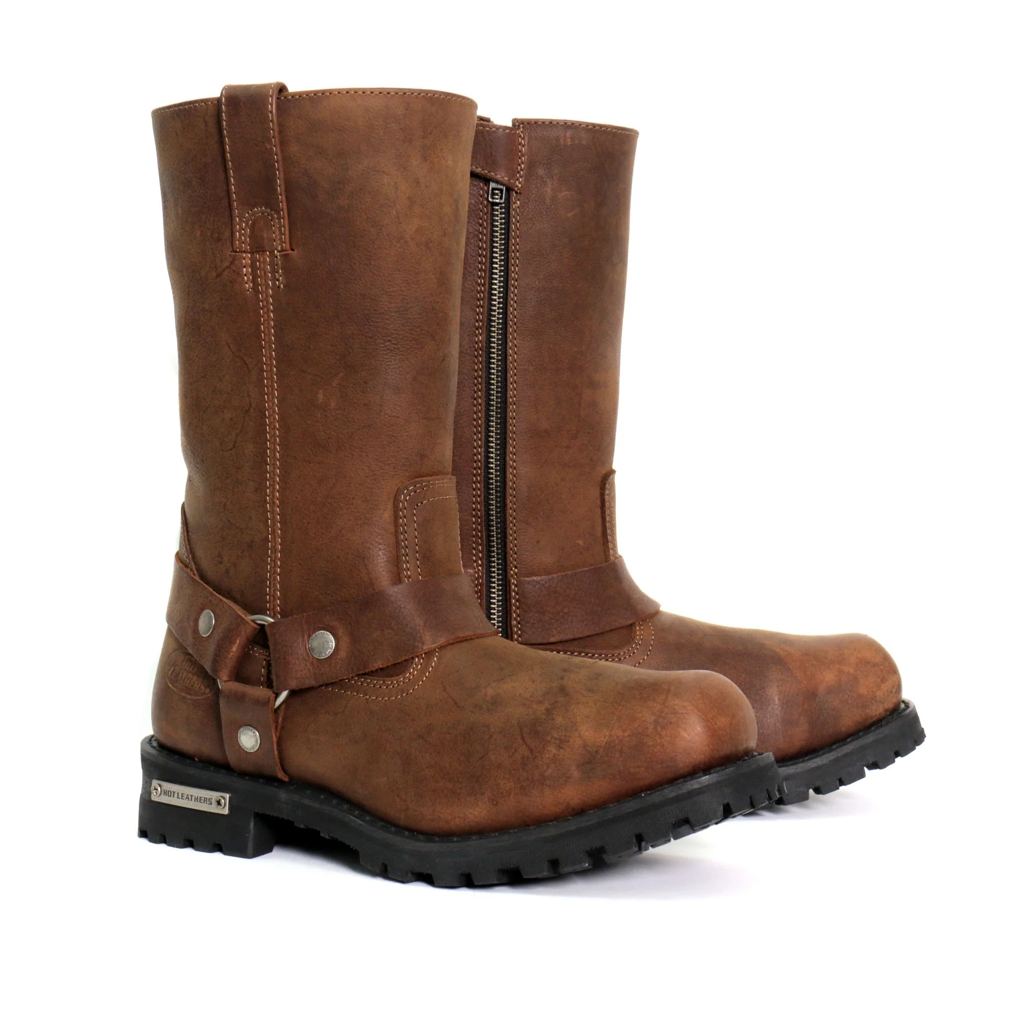 Convenient Hot Leathers BTM1001 Men’s Rust Brown 11-inch Harness Motorcycle Leather Boots Professional