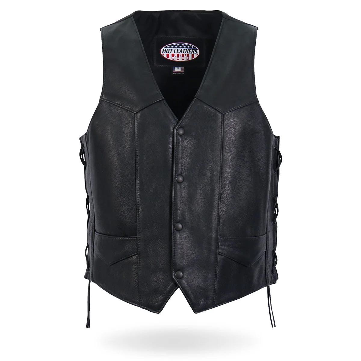 Responsible Hot Leathers M5008 USA Made Men’s Black Western Style Side Lace Premium Leather Biker Vest Relaxed