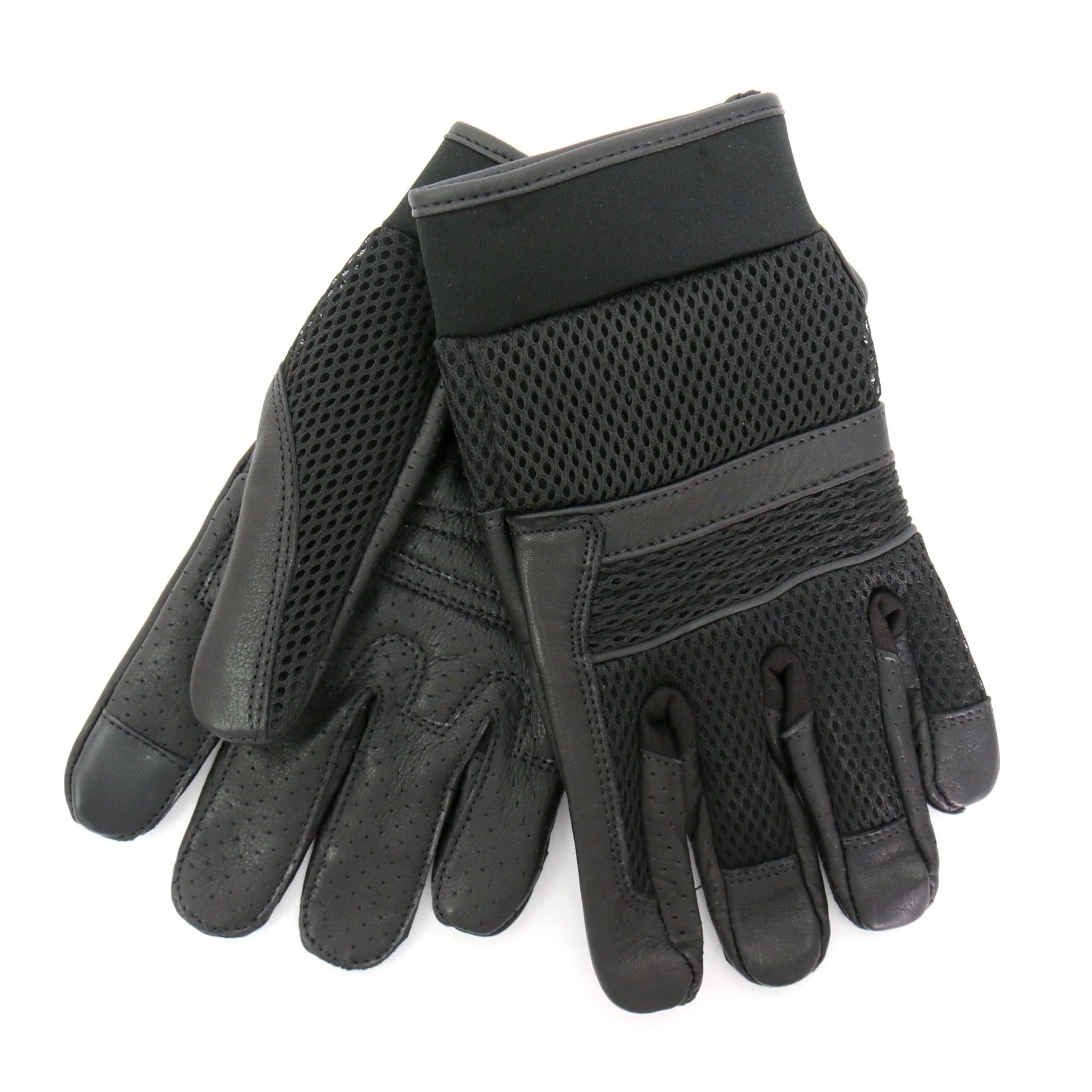 Flexible Hot Leathers GVM1027 Mens Mesh and Leather Gloves with Piping Modern