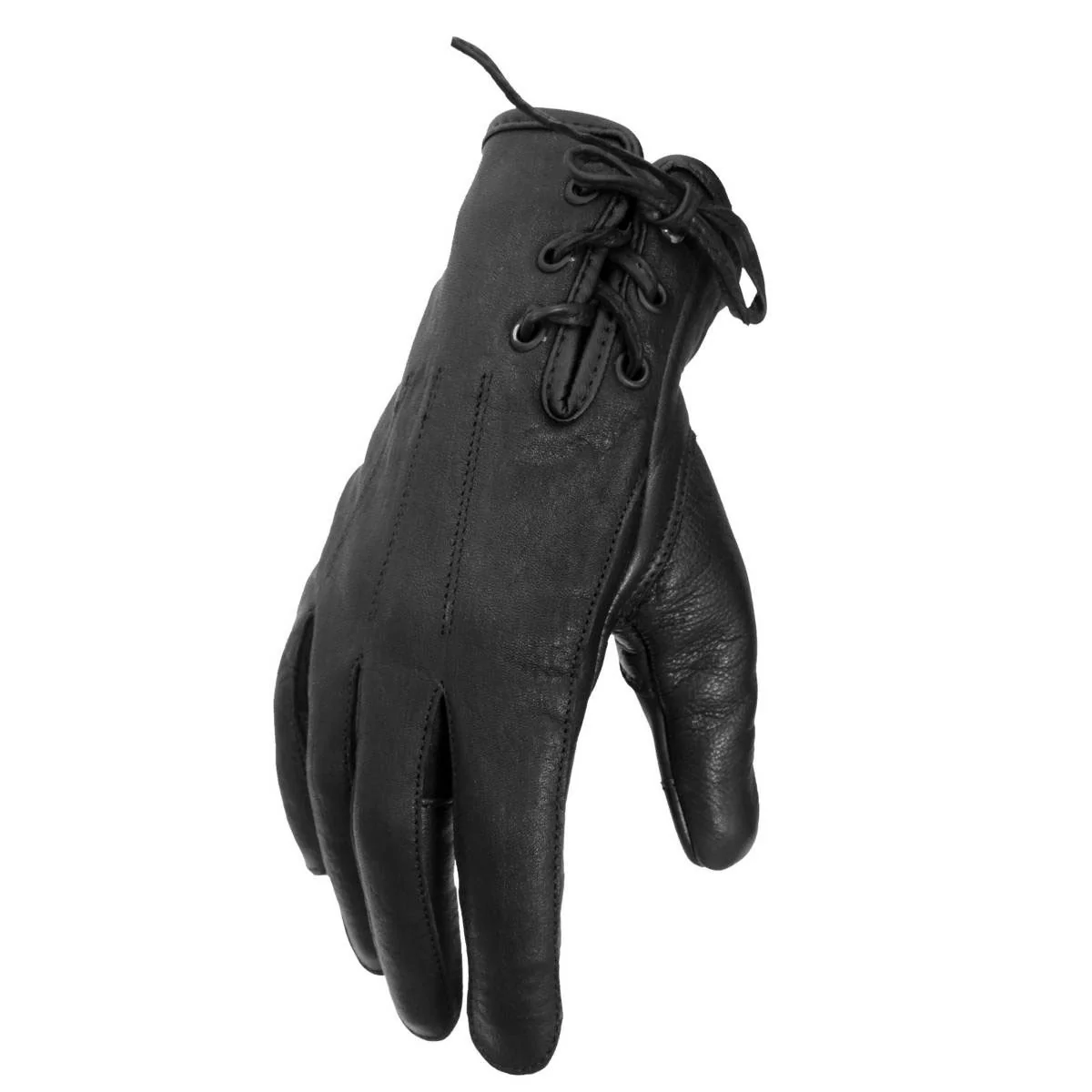 Breathable Hot Leathers GVL1011 Black Side Lace Ladies Leather Glove Comfortable