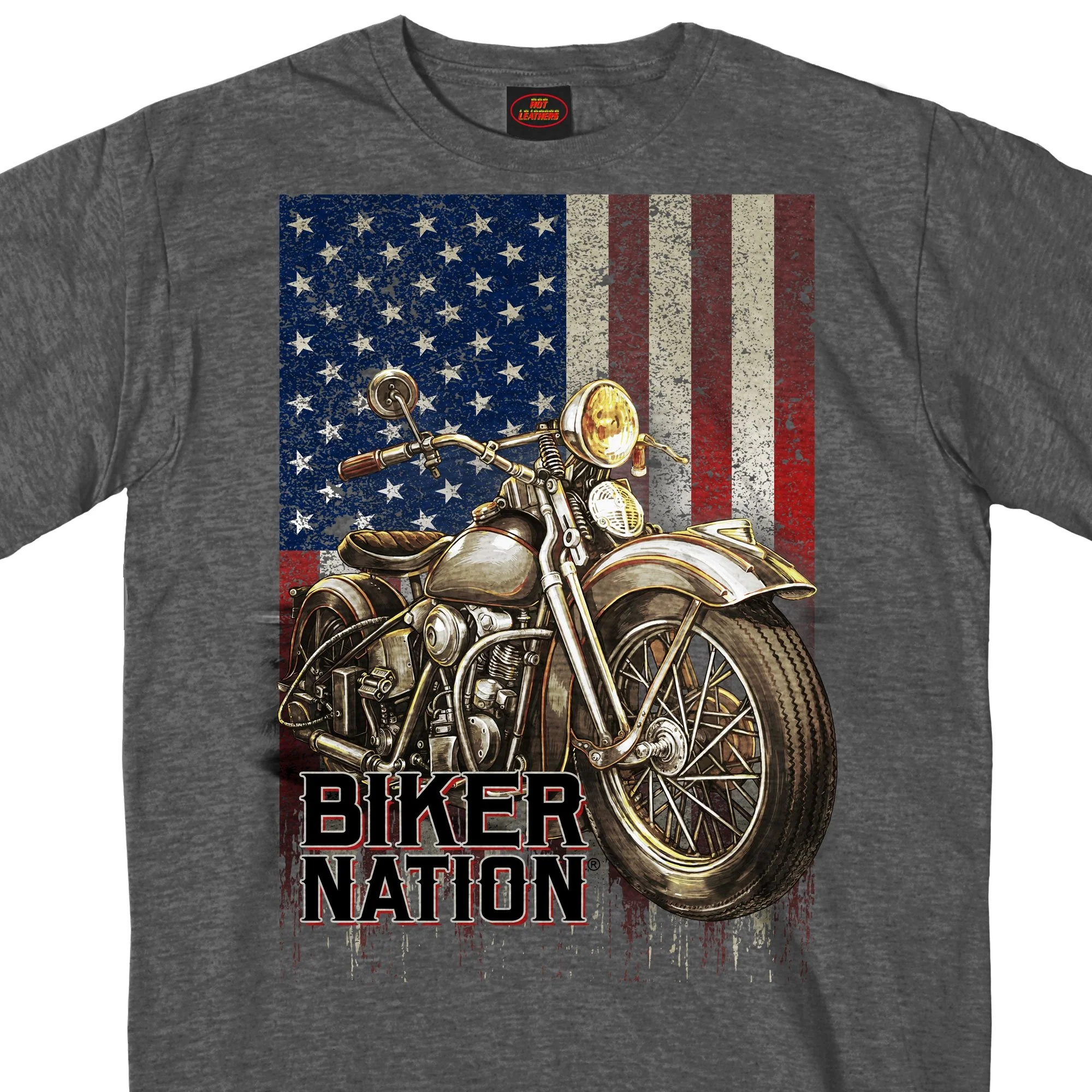 Authentic Hot Leathers GMS1462 Mens Classic Cycle Flag Charcoal Heather Gray T-Shirt Clean