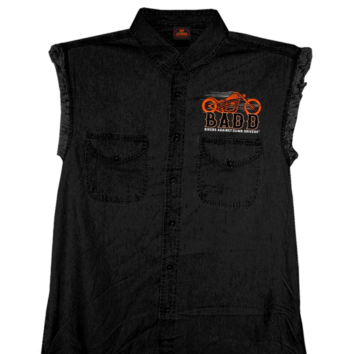 Organic Hot Leathers GMD5453 Men’s ‘Bone Finger’ Sleeveless Black Denim Shirt Fine Crafted