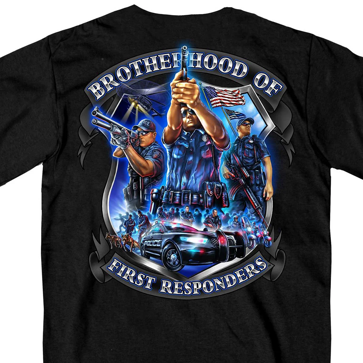 Durable Hot Leathers GMD1449 Men’s ‘Brotherhood of First Responders Police’ Black T-Shirt Advanced