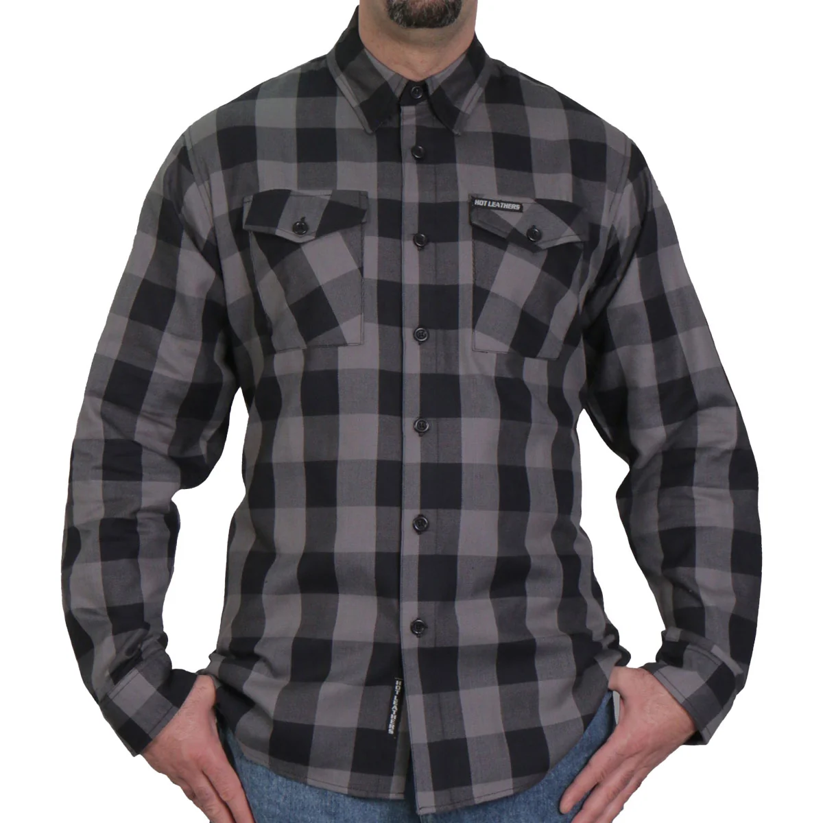 Modern Hot Leathers FLM2001 Men’s Black and Gray Long Sleeve Flannel Shirt Casual