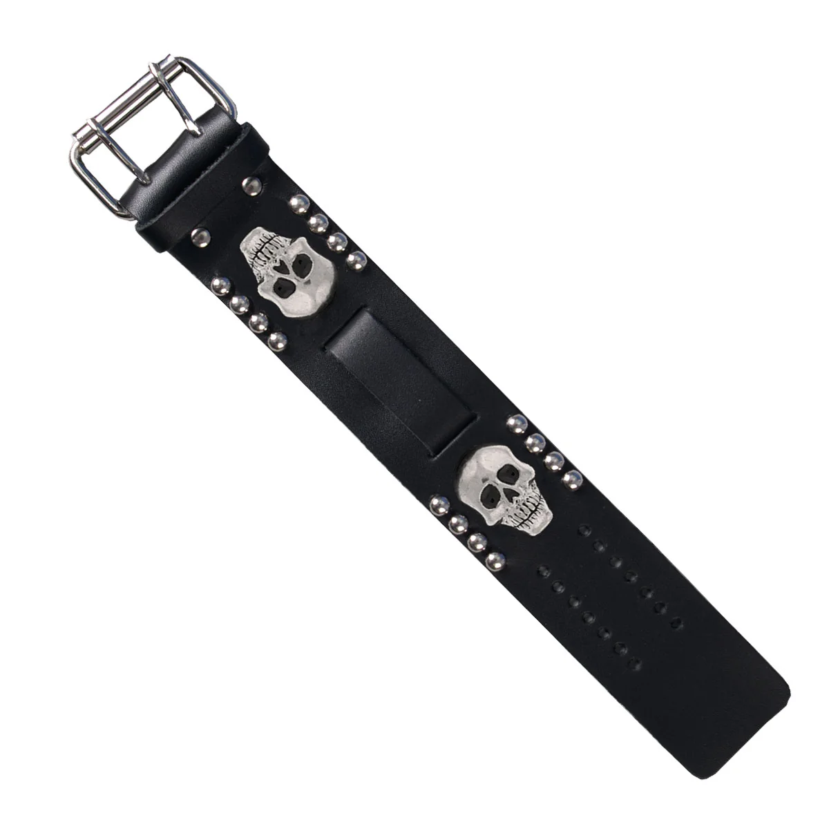Refined Hot Leathers WTB1003 1.5 Skull Black Leather Watchband Fine Crafted