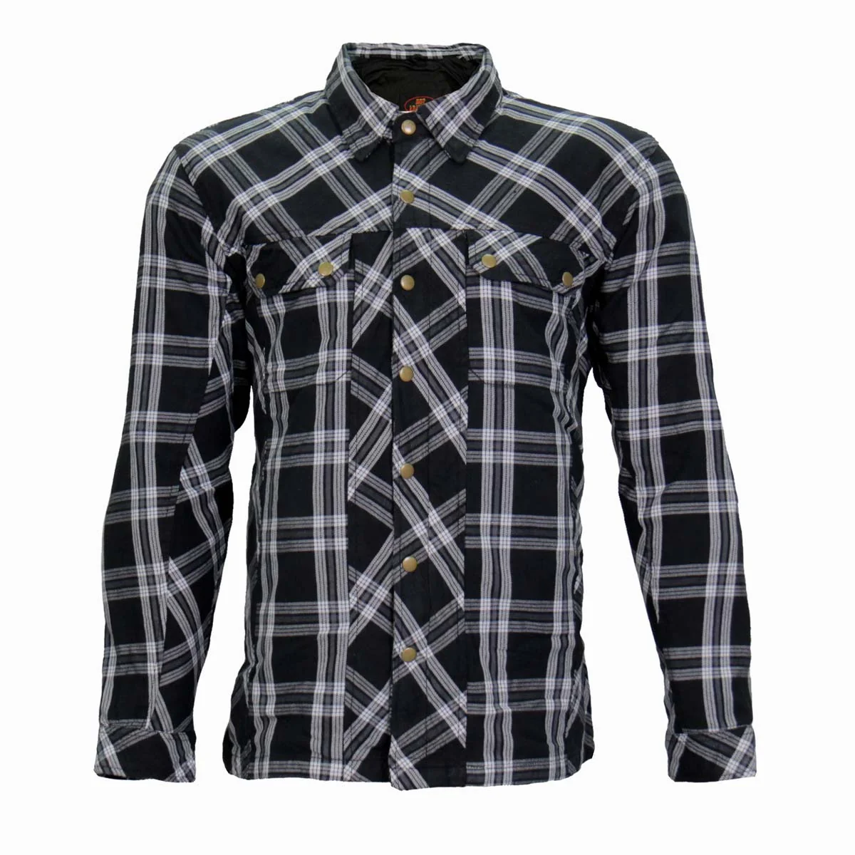 Proven Hot Leathers JKM3002 Men’s Black White CE Armored Flannel Motorcycle Shirt Jacket – Aramid Fiber Reinforced Functional