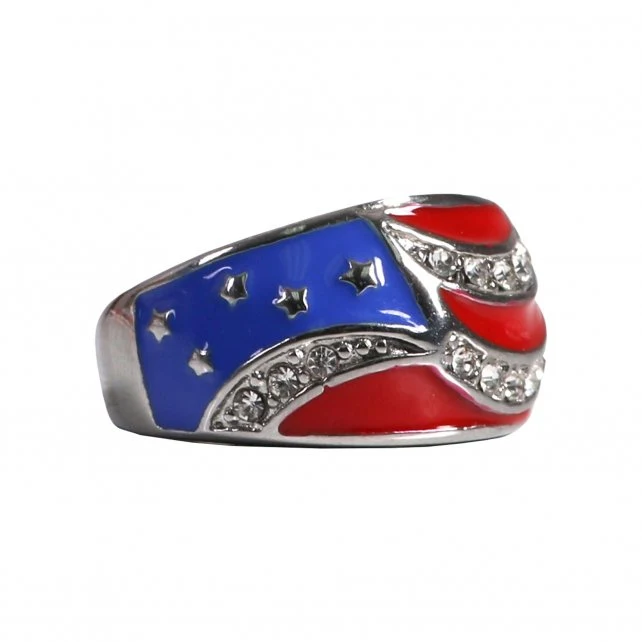 Recyclable Hot Leathers JWR1116 Ladies Flag Biker Stainless Steel Ring Pure