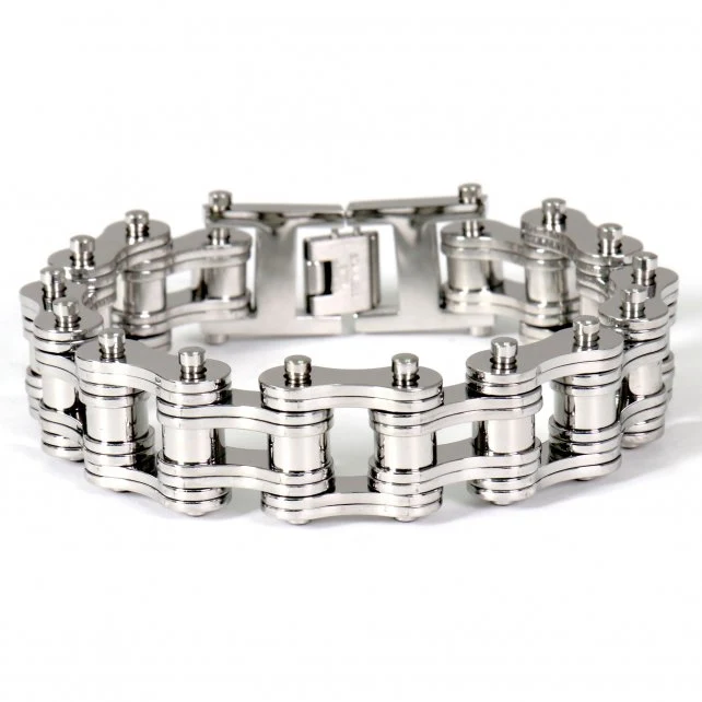 Sustainable Hot Leathers JWB4102 Double Wide Silver Motorcycle Chain Bracelets Verified