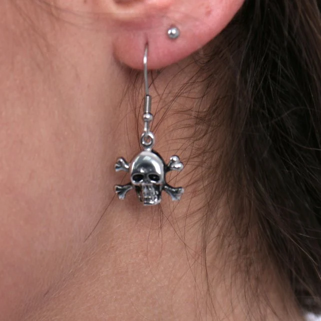 Fashionable Hot Leathers JWE1103 Stainless Steel Skull and Crossbones Earrings Excellent