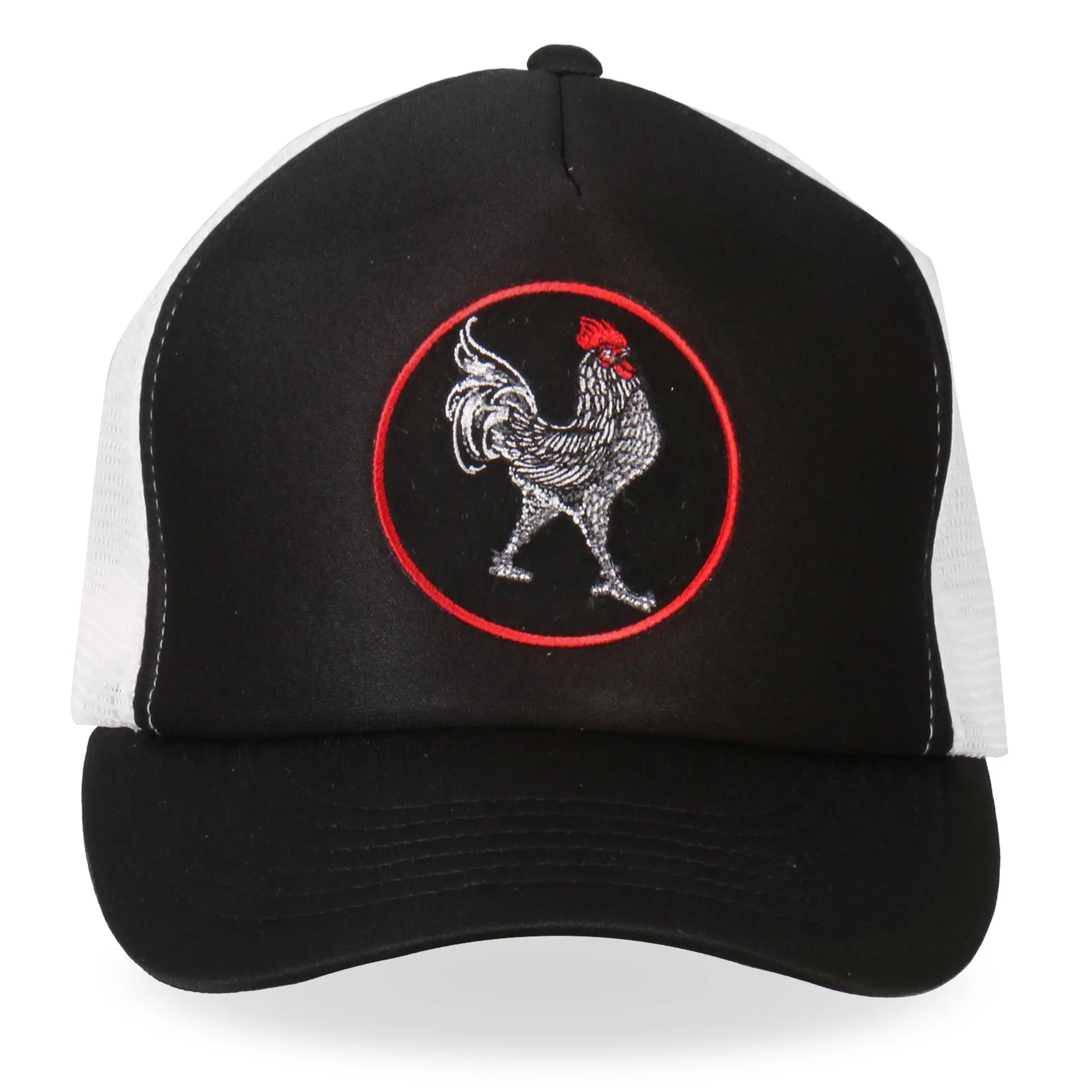 Flexible Hot Leathers GSH1012 Rooster Black and White Trucker Hat Smooth