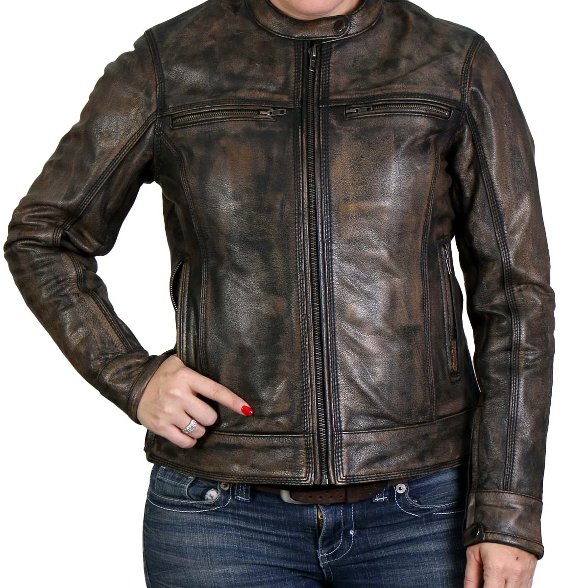 Exclusive Hot Leathers Ladies Burnished Brown Leather Motorcycle Jacket – JKL1024 BurnishedJKL1024 Soft
