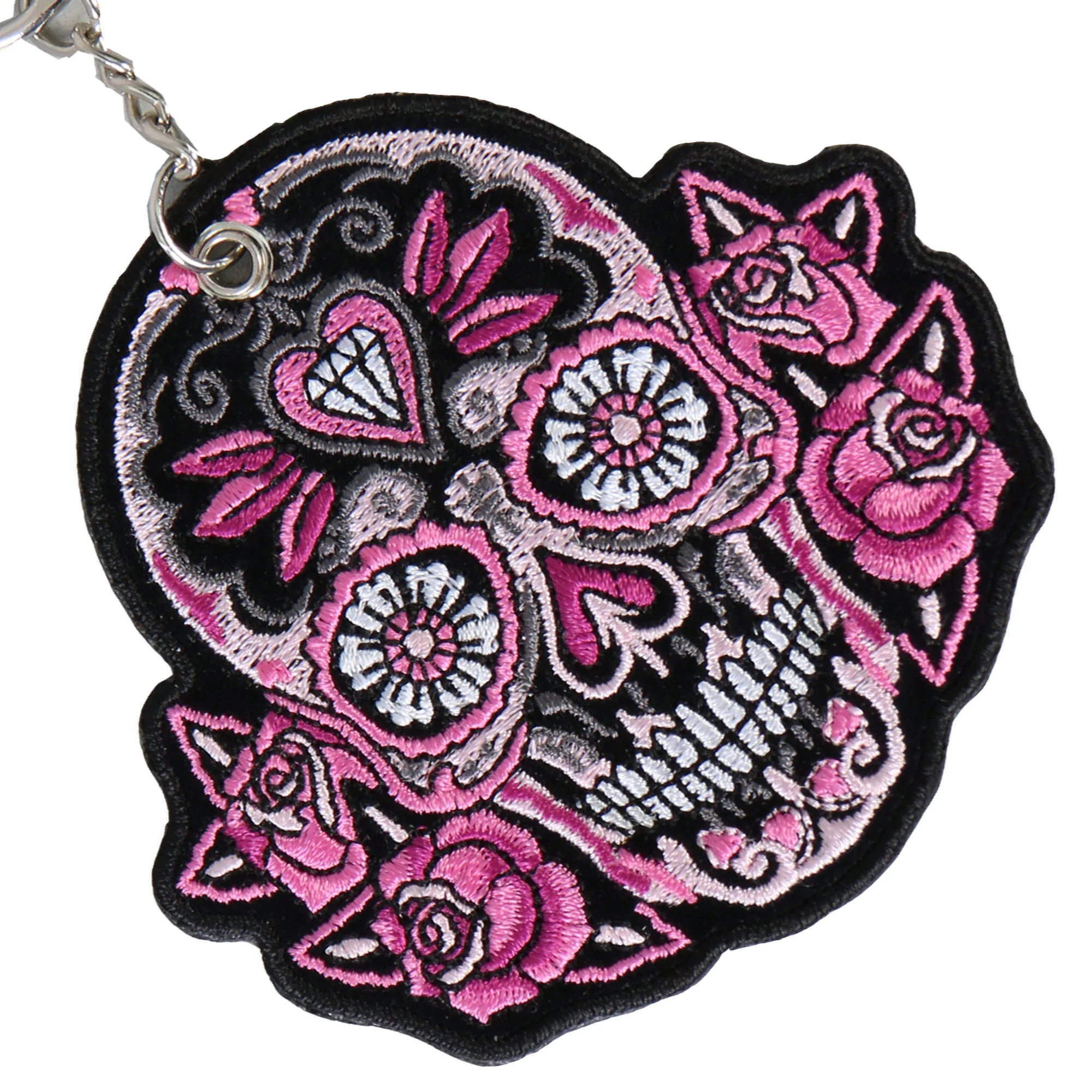 Flexible Hot Leathers KCH1014 Colored Sugar Skull Embroidered Key Chain Reusable