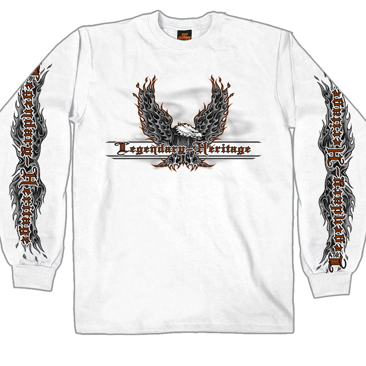 Dependable Hot Leathers GMS2009 Men s Flaming Up Wings Eagle Long Sleeve White Shirt Clean