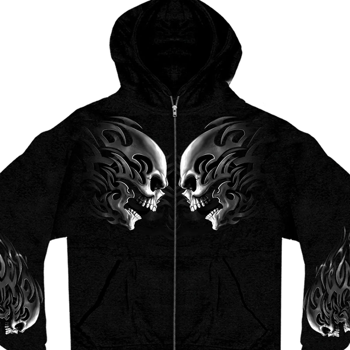 Selected Hot Leathers GMZ4105 Men s Head Butt Skulls Black Hoodie with Zipper Closure Classic