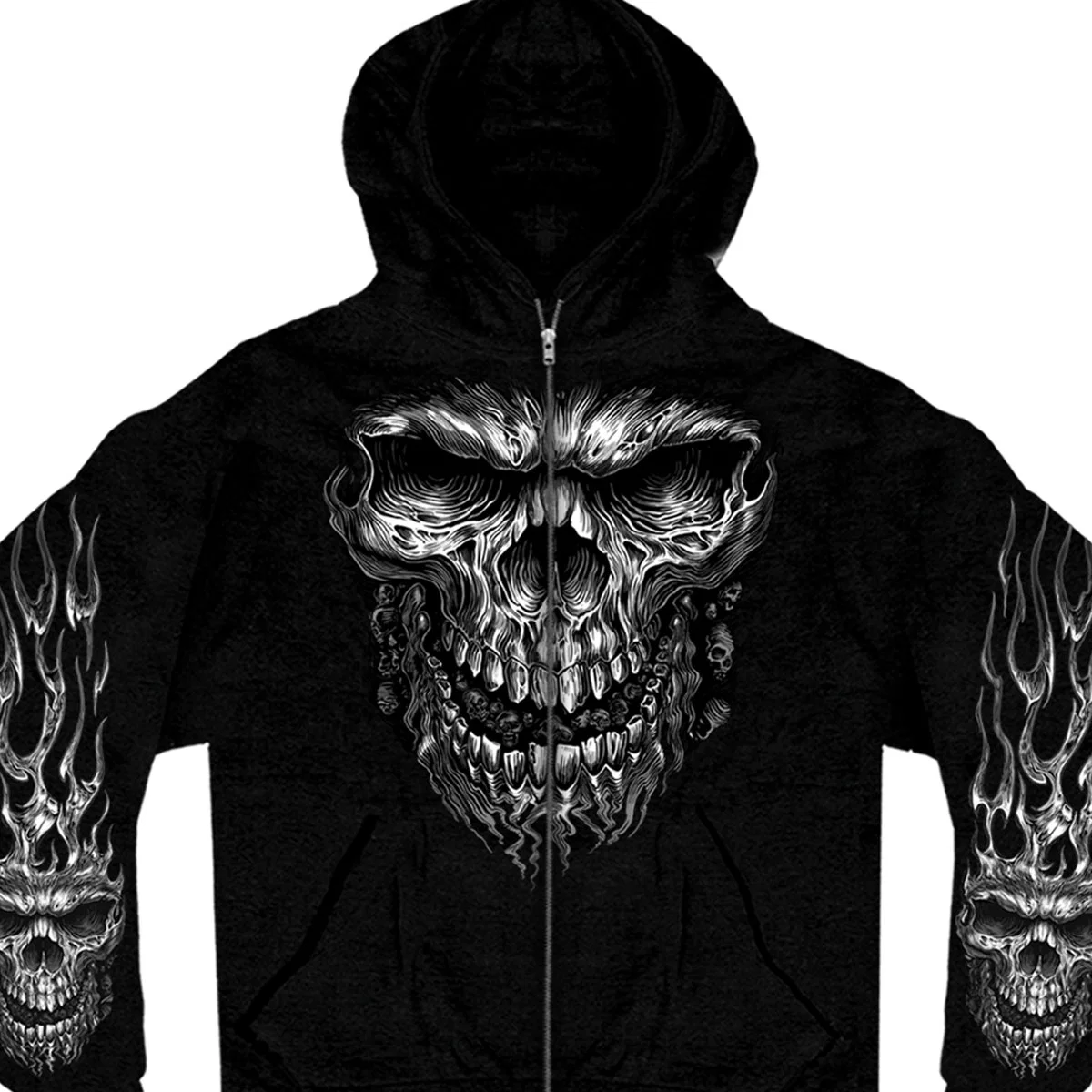 Smooth Hot Leathers GMZ4237 Men s Shredder Skull Black Hoodie with Zipper Closure Modern