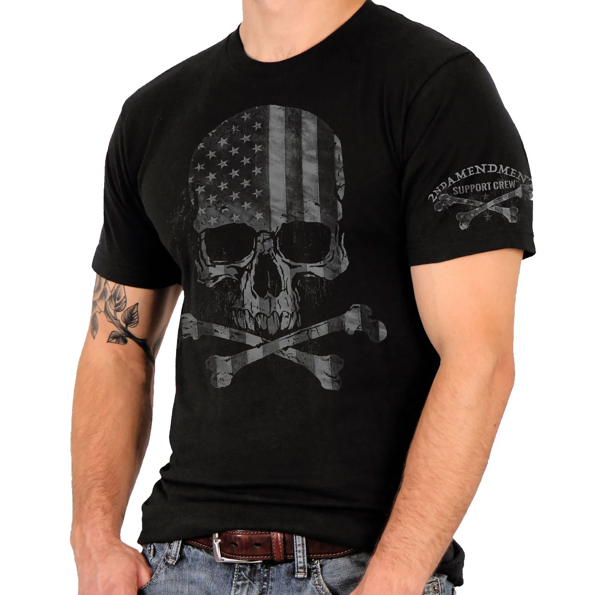 Trendy Hot Leathers GML1001 Men s’ Faded Flag Skull Black T-Shirt Exclusive