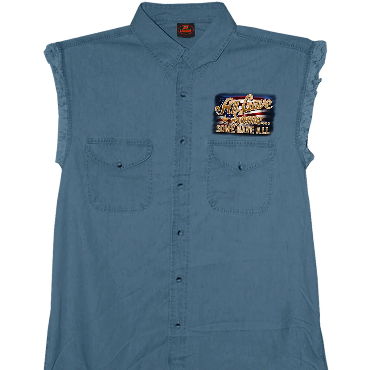 Proven Hot Leathers GMD5407 Mens ‘Remembrance’ Sleeveless Blue Denim Shirt Powerful
