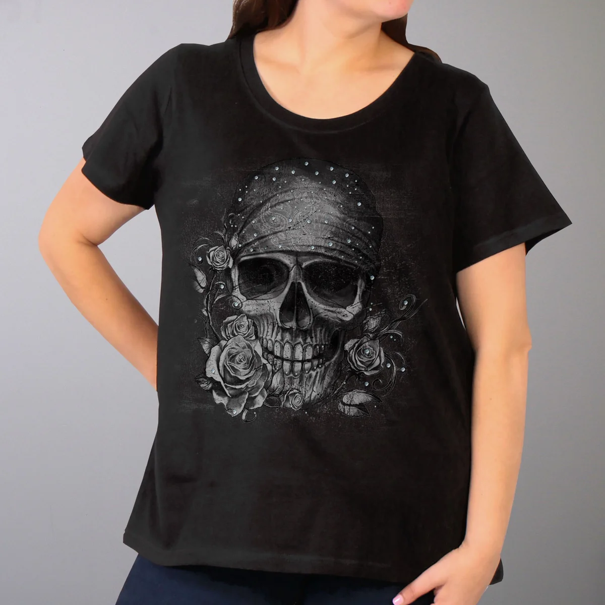 Original Design Hot Leathers GLR1508 Skull Bandana Full Figured Ladies T-Shirt Carefully Designed