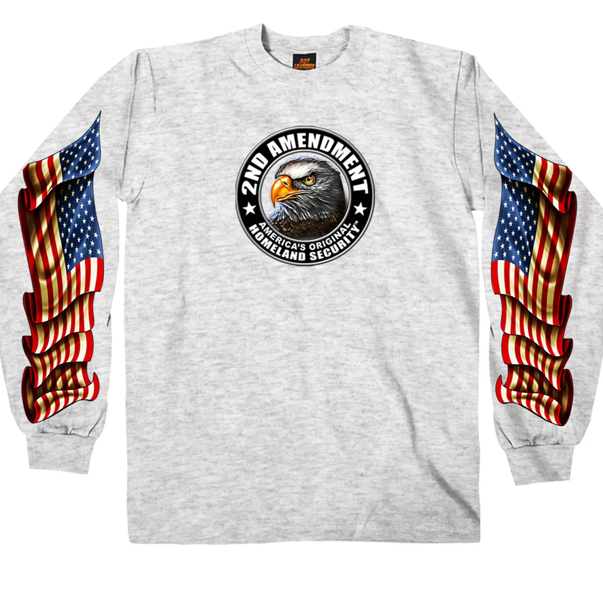 Smart Hot Leathers GMD2338 Mens’ 2nd Amendment Down Flags’ Eagle Long Sleeve Ash Shirt Green